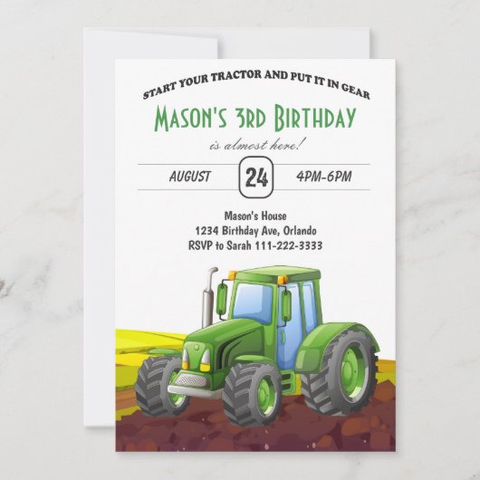 トラクターファーム子供の誕生日招待状 招待状 (正面)