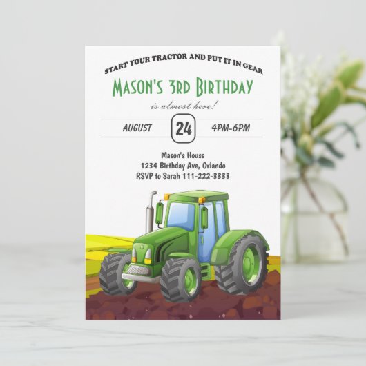 トラクターファーム子供の誕生日招待状 招待状 (スタンド正面)