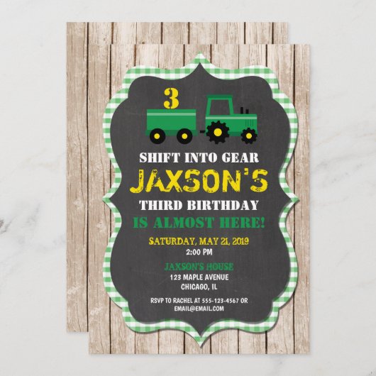 トラクターファーム誕生日の招待ボーイウッド 招待状 (正面/裏面)
