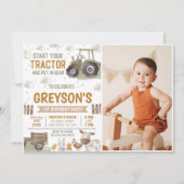 トラクターファーム誕生日パーティー動物バーンドフォト 招待状 (正面)