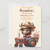 トラクターファーム誕生日パーティー動物 招待状 (正面)