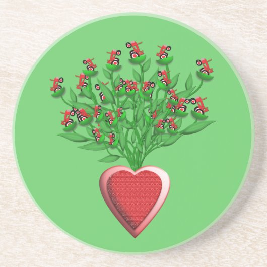 トラクターブーケと赤いハート花瓶 コースター (正面)
