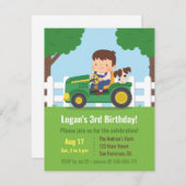 トラクターボーイ及び子犬農場子供の誕生日パーティー 招待状 (正面/裏面)