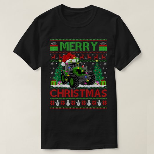 トラクターラバークリスマスツリー醜いサンタトラクタークリステム Tシャツ (デザイン正面)