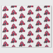 トラクター付きレッドクリスマスバーン ラッピングペーパー (フラット)