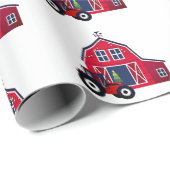 トラクター付きレッドクリスマスバーン ラッピングペーパー (ロールコーナー)