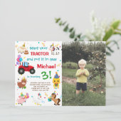 トラクター及び家畜 |フォト誕生日 招待状 (スタンド正面)