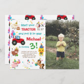 トラクター及び家畜 |フォト誕生日 招待状 (正面/裏面)