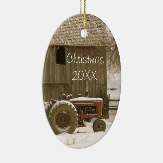 トラクター及び納屋のクリスマスのオーナメント セラミックオーナメント (右)