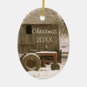 トラクター及び納屋のクリスマスのオーナメント セラミックオーナメント (正面)