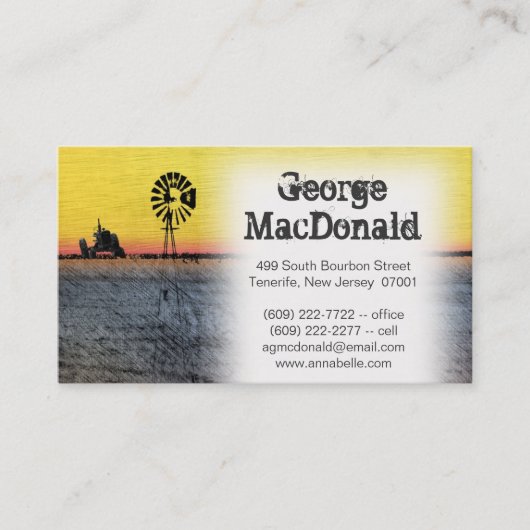 トラクター及び風車との農場場面 名刺 (正面)