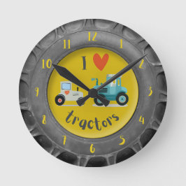 トラクター好きな農家の少年たちのかわいい壁掛け時計 ラウンド壁時計