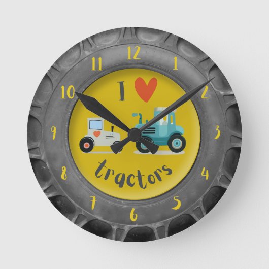 トラクター好きな農家の少年たちのかわいい壁掛け時計 ラウンド壁時計 (正面)