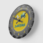 トラクター好きの男の子の名前 幼稚園飾り 壁掛け時計 ラウンド壁時計 (傾斜)