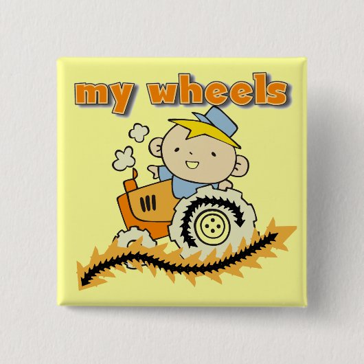 トラクター私の車輪のTシャツおよびギフト 缶バッジ (正面)