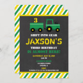 トラクター緑と黄色の誕生日の招待ボーイ 招待状 (正面/裏面)