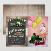 トラクター誕生日の招待ファームパーティーガールピンク 招待状 (正面/裏面)