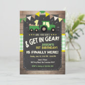 トラクター誕生日の招待ファームパーティーボーイグリーン 招待状 (スタンド正面)