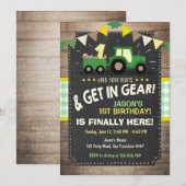 トラクター誕生日の招待ファームパーティーボーイグリーン 招待状 (正面/裏面)