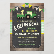 トラクター誕生日の招待ファームパーティーボーイグリーン