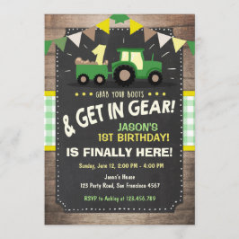 トラクター誕生日の招待ファームパーティーボーイグリーン 招待状