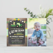 トラクター誕生日の招待ファームパーティーボーイグリーン 招待状 (スタンド正面)