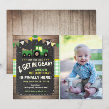 トラクター誕生日の招待ファームパーティーボーイグリーン