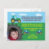 トラクター誕生日パーティー招待はがき インビテーションポストカード (正面/裏面)