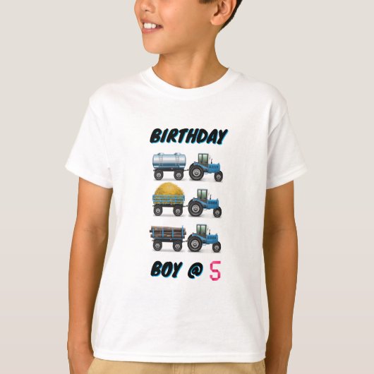 トラクター誕生日ボーイ@ 5 Tシャツ (正面)