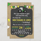 トラクター誕生日招待状グリーン&イエロートラクター 招待状 (正面/裏面)