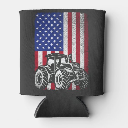 トラクター農家アメリカ国旗の愛国的農業 缶クーラー (正面)
