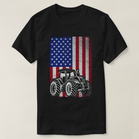トラクター農家アメリカ国旗の愛国的農業 Tシャツ (デザイン正面)