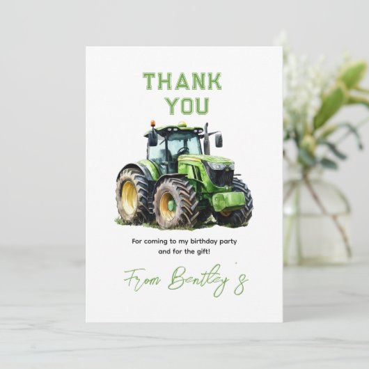 トラクター1歳誕生日パーティー楽しい農場 サンキューカード (スタンド正面)