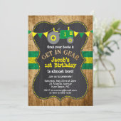 トラクター1stバースデーボーイパーティーグリーンイエロー 招待状 (スタンド正面)