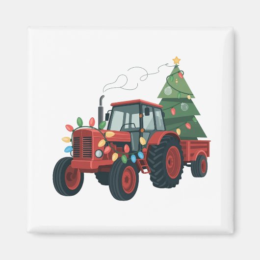 トラクター クリスマス ライト 農家 農場 マグネット (正面)