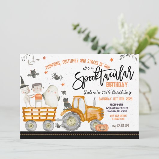 トラクター・ハロウィーン誕生日パーティーの招待状、 招待状 (スタンド正面)
