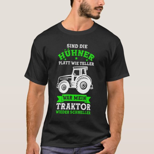 トラクター 農家の百姓 トラックに乗ったニワトリ Tシャツ (正面)