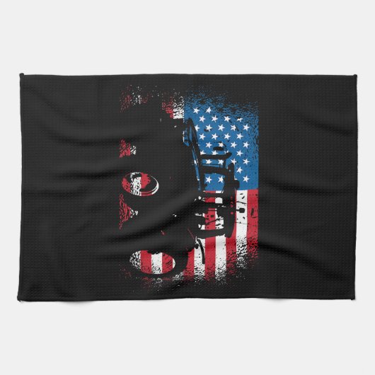 トラクターUSA国旗のデザインfor愛国的農家 キッチンタオル (横)