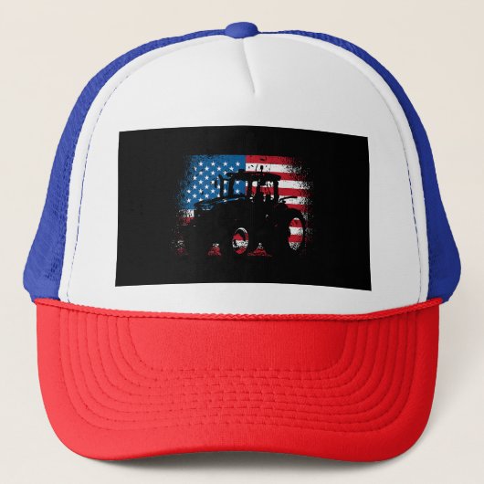 トラクターUSA国旗のデザインfor愛国的農家 キャップ (正面)
