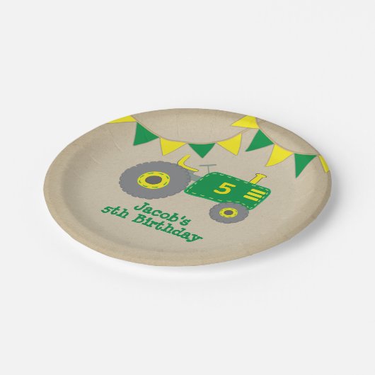 トラクタ素朴ーベビーシャワーグリーンと黄色 ペーパープレート (アングル)