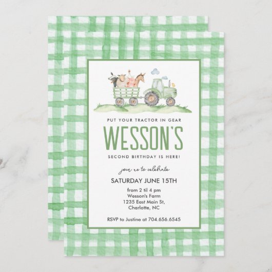 トラクタ誕生日ファーム誕生日招待状 招待状 (正面/裏面)