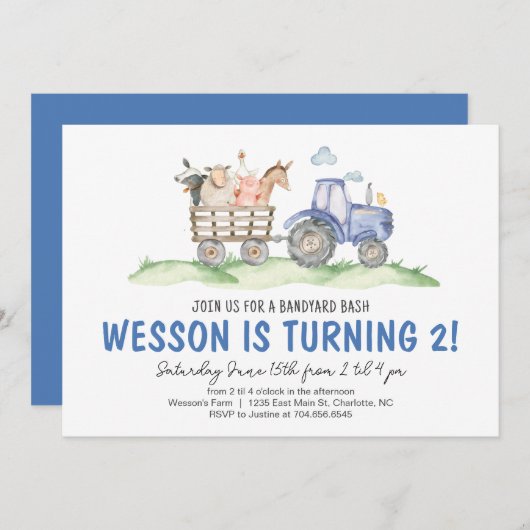 トラクタ誕生日ファーム誕生日招待状 招待状 (正面/裏面)