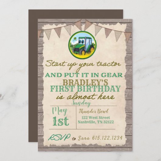 トラクタ誕生日招待状 招待状 (正面/裏面)