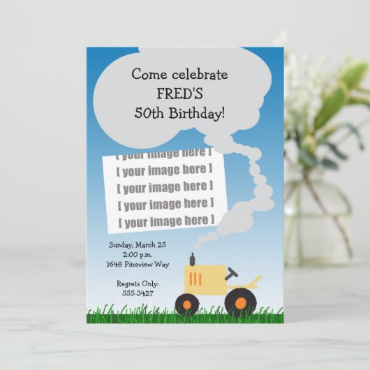 トラクタ誕生日招待状:黄色トラクタ 招待状 (スタンド正面)