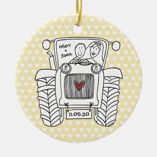 トラクパーソナライズされたタの結婚クリスマス装飾 セラミックオーナメント (正面)