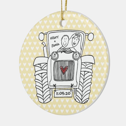 トラクパーソナライズされたタの結婚クリスマス装飾 セラミックオーナメント (左)