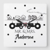 トラクパーソナライズされたター夫妻カップル農場LOVE スクエア壁時計 (正面)