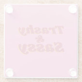 トラシおもしろいー&サッシー引用文ピンク ガラスコースター (裏面)