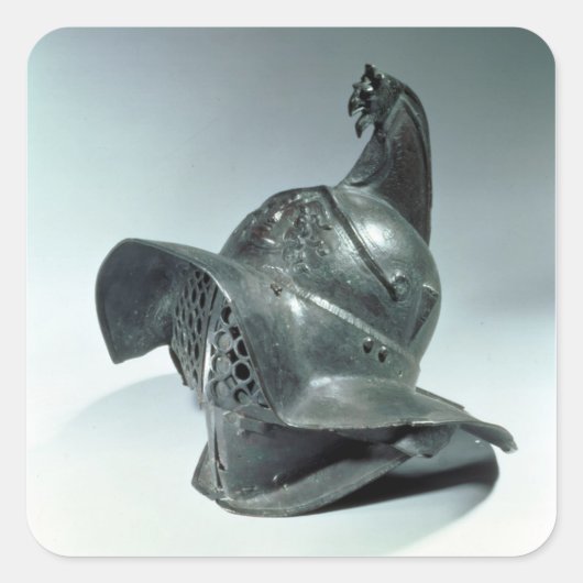 トラシアン釉薬のブロンズのヘルメット，ローマ， 1st ce スクエアシール (正面)