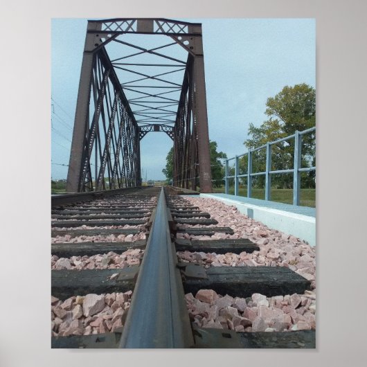 トラス橋の鉄道軌道の写真 ポスター (正面)